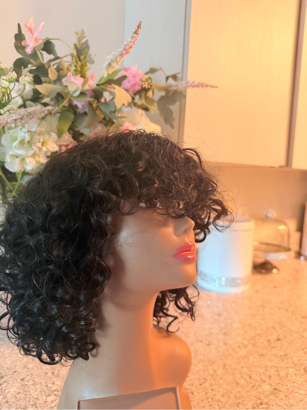 New Natural Black Curly human hair Wig with Bangs - Women Hair Ready to wear wig - Picture 10 of 14